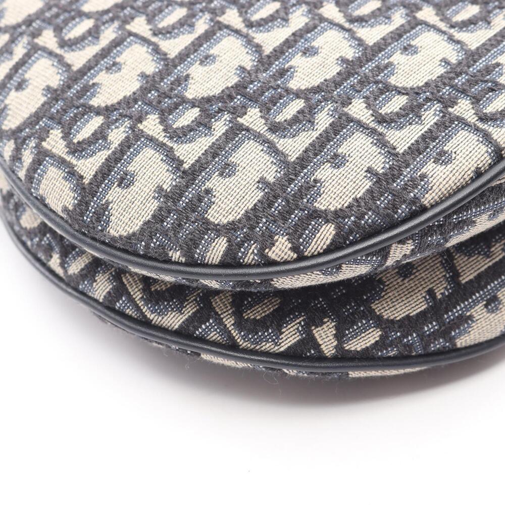 Dior Saddle Bag Oblique Jacquard Canvas Leather Handbag Beige Tan Navy Blue - Picture 5 of 8